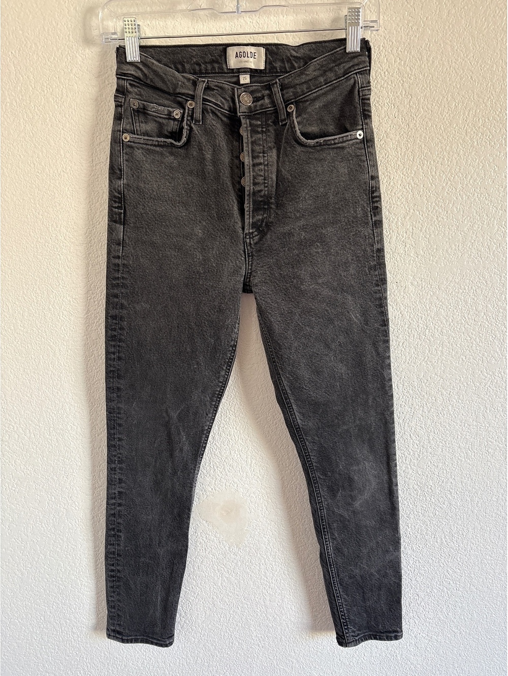 AGOLDE Women's High Rise Black Washed Denim Jeans Size 25 with Button Fly